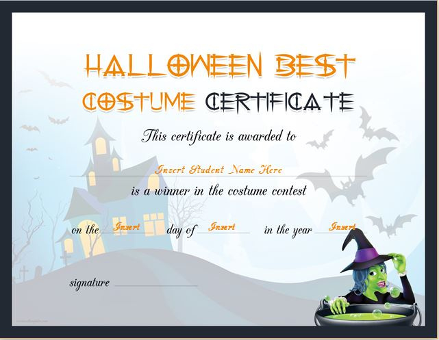 Halloween Best Costume Certificate Templates Word With Best Halloween Costume Certificate
