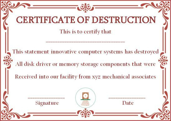 Hard Drive Destruction Certificate Template Hand Plane For Certificate Of Disposal Template