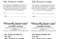 I Know My Savior Lives2015 Primary Program Invitations Throughout Printable Sacrament Meeting Program Template