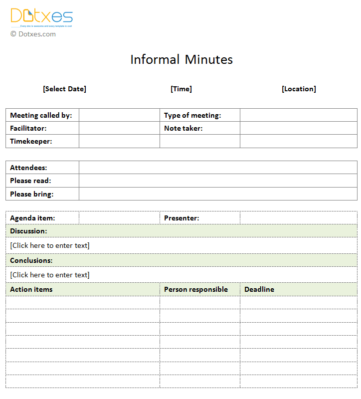 Informal Meeting Minutes Template Dotxes Regarding Free Standard Minutes Of Meeting Template