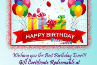 Items Similar To Happy Birthday Gift Certificate For 25 Within Amazing Birthday Gift Certificate