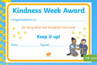 Ks1 Kindness Week Certificate Twinkl Kindness Week Kindness With Regard To Printable First Day Of School Certificate Templates Free