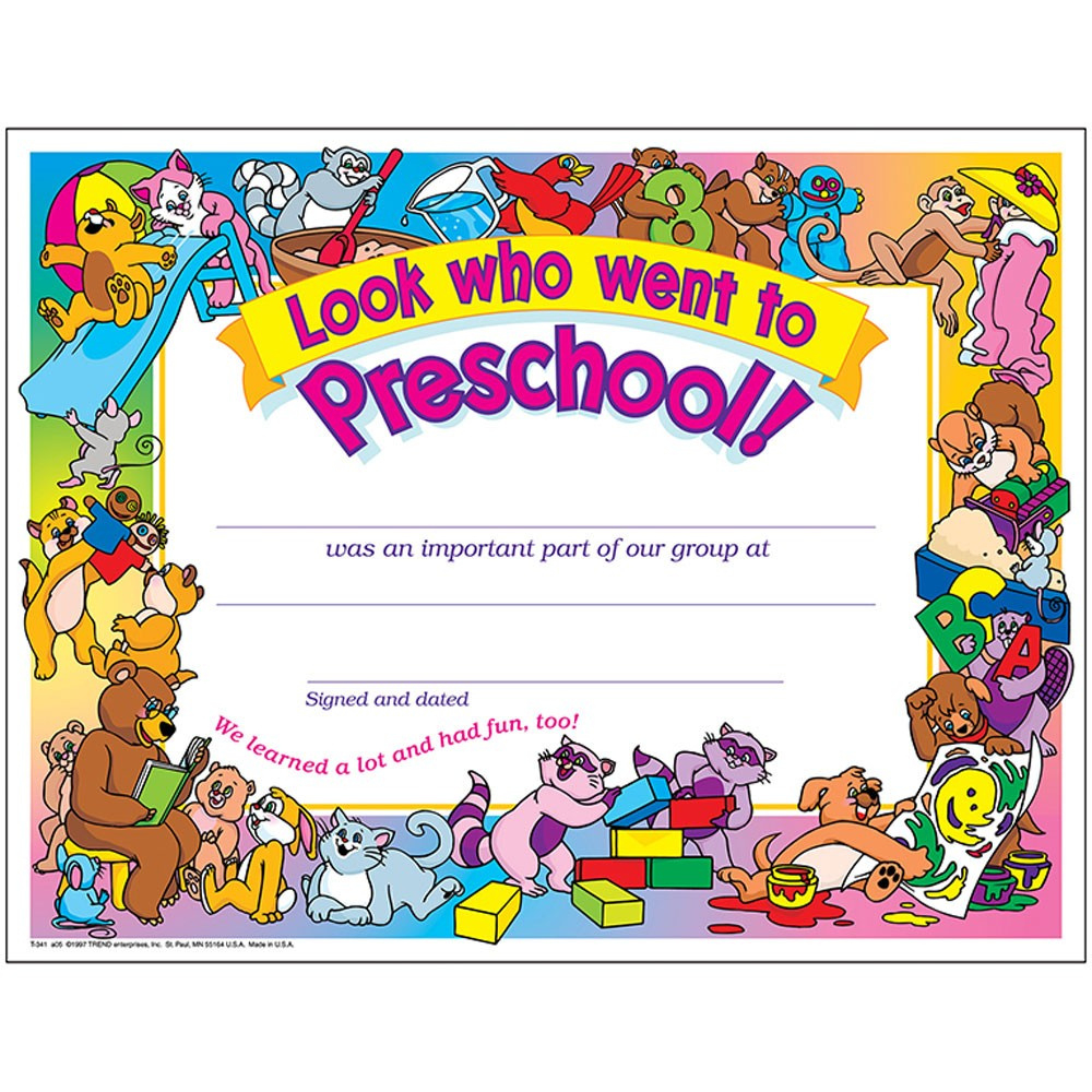 Look Who Went To Preschool 30/Pk 8 1/2 X 11 Certificates Within Printable Certificate For Pre K Graduation Template