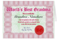 Make A World&amp;#039;S Best Grandma Certificate Award Card Zazzle With Regard To Awesome 9 Worlds Best Mom Certificate Templates Free