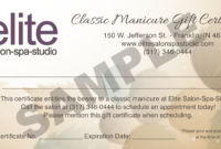 Manicuregiftcertificatesample Elite Salon Spa Studio In Printable Nail Salon Gift Certificate Template