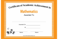 Mathematics Academic Achievement Certificate Template Regarding Free Math Achievement Certificate Printable