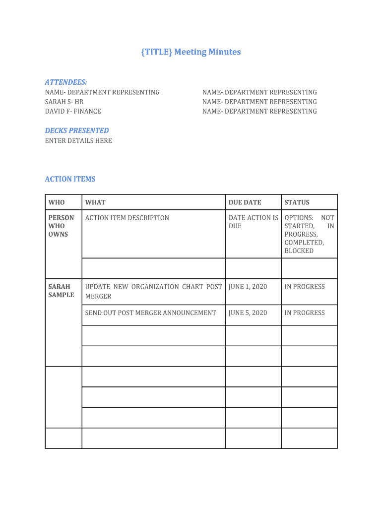 Minutes Of Meeting Template Fill Online Printable In Awesome Simple Meeting Minutes Template