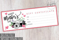 Mother'S Day Photo Session Gift Certificate Printable Etsy Within Printable Photography Session Gift Certificate