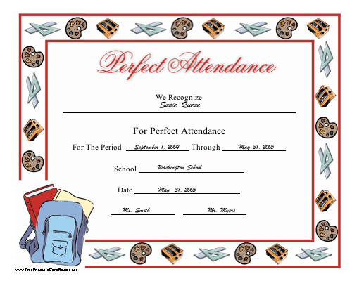 Perfect Attendance Certificate Printable Certificate Inside Printable Perfect Attendance Certificate Template