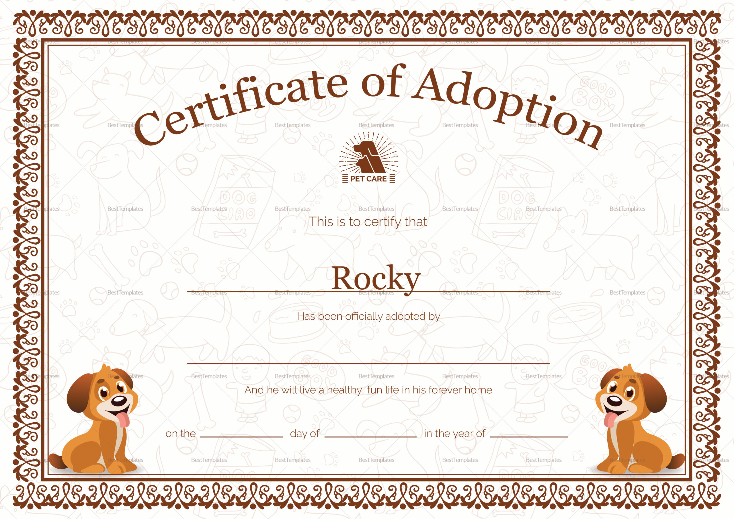 Pet Adoption Certificate Design Template In Psd Word Throughout Pet Birth Certificate Template