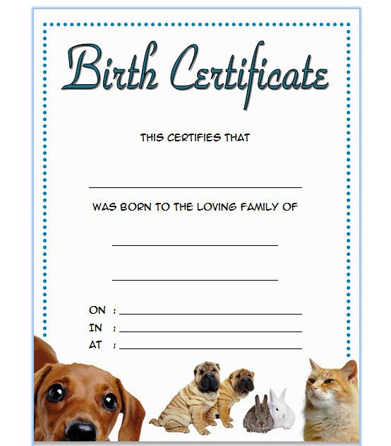 Pet Birth Certificate Template 7 Editable Designs Free In Kitten Birth Certificate Template