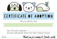 Pet Rescue Party Pretend 'Adoption Certificate' Blue Intended For Stuffed Animal Birth Certificate Template 7 Ideas