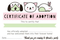 Pet Rescue Party Pretend 'Adoption Certificate' Pink Intended For Free Cat Birth Certificate Free Printable