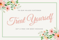 Pink Watercolor Floral Massage Gift Certificate For Pink Gift Certificate Template