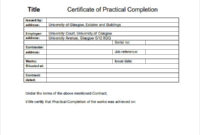 Practical Completion Certificate Template Uk Templates Pertaining To Quality Certificate Of Completion Template Construction