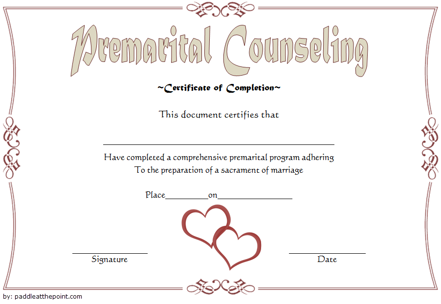 Premarital Counseling Certificate Of Completion Template Within Premarital Counseling Certificate Of Completion Template