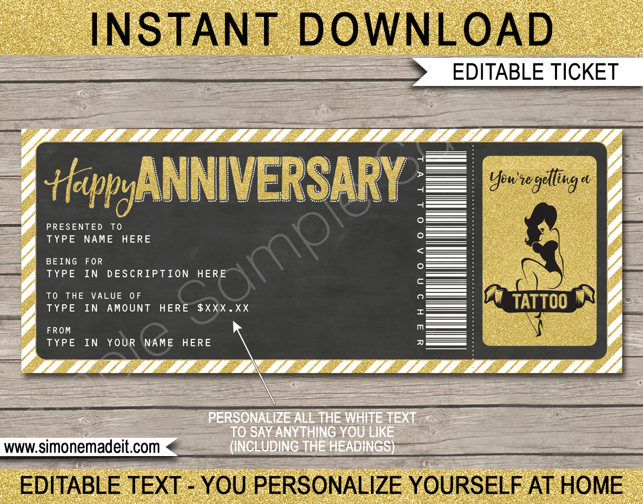 Printable Anniversary Tattoo Gift Voucher Template Diy With Regard To Printable Anniversary Gift Certificate Template Free