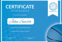 Printable Basketball Excellence Certificate Design Within Basketball Certificate Template