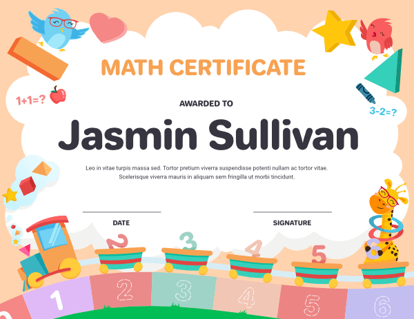 Printable Kindergarten Math Award Certificate Template In Math Award Certificate Template
