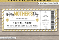 Printable Mother'S Day Facial Gift Voucher Template Mom Intended For Mothers Day Gift Certificate Template