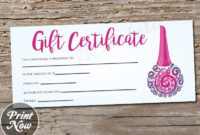 Printable Nail Salon Gift Certificate Template Manicure Etsy Pertaining To Free Mothers Day Gift Certificate Templates