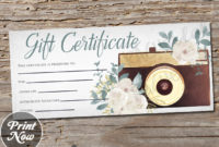 Printable Photography Gift Certificate Template Photo In Photography Session Gift Certificate