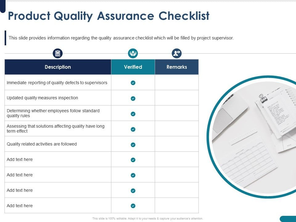Product Quality Assurance Checklist Follow Ppt Powerpoint Throughout Awesome Quality Assurance Meeting Agenda Template