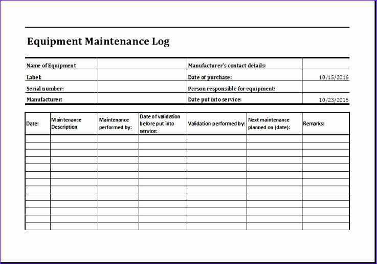 Rental Vehicle Log Book 6Pfkd Unique Equipment Maintenance With Vehicle Service Log Book Template