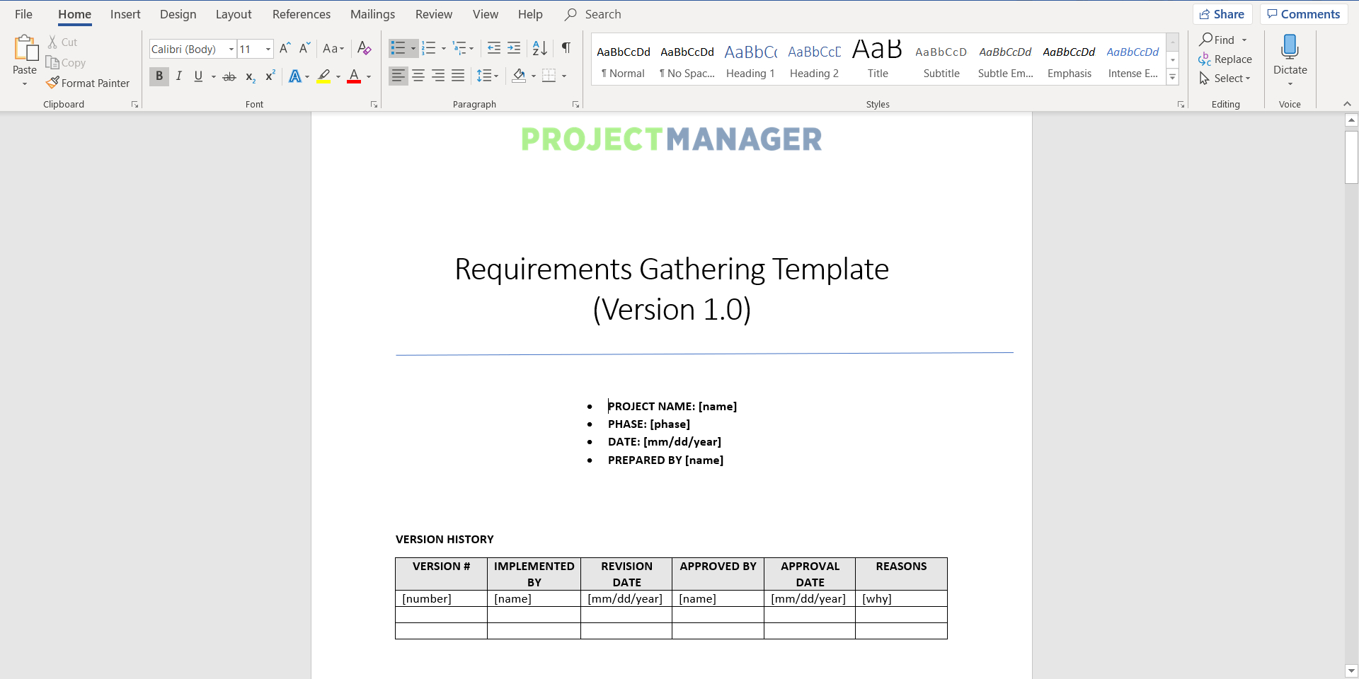 Requirements Gathering Template Projectmanager In Software Business Requirements Document Template