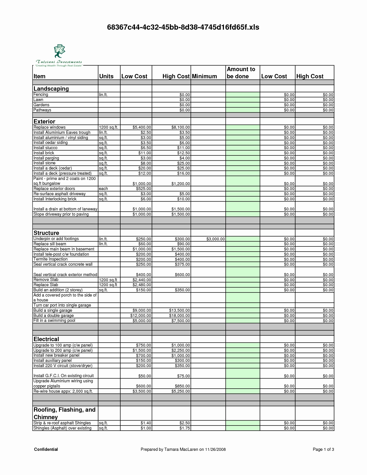 Residential Construction Cost Breakdown Excel Lovely Intended For Video Production Cost Estimate Template