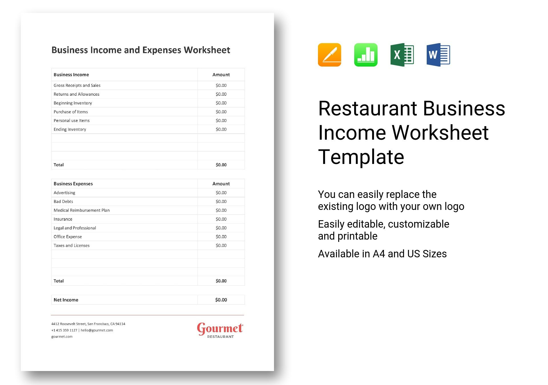 Restaurant Business Income Worksheet Template In Word Regarding Food Delivery Business Plan Template