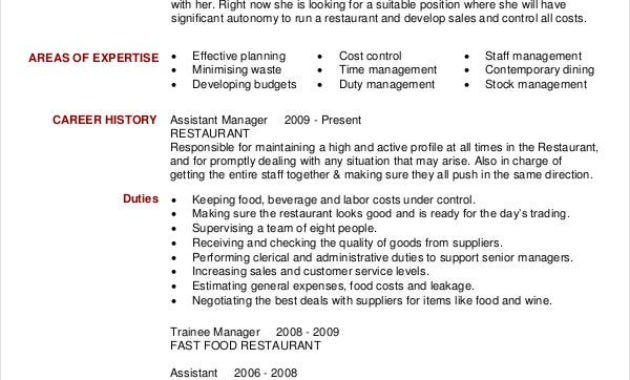 Restaurant Resume 14 Free Word Pdf Documents Download Pertaining To Quality Restaurant Managers Log Template