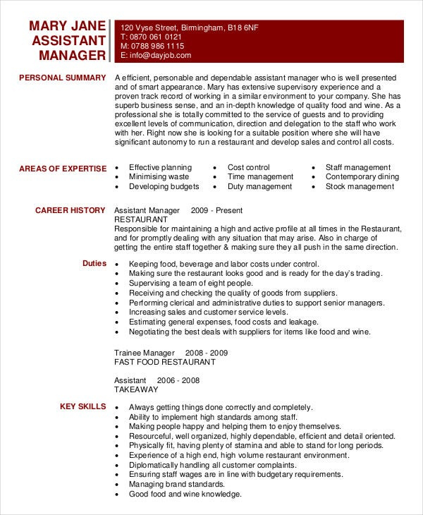 Restaurant Resume 14 Free Word Pdf Documents Download Pertaining To Quality Restaurant Managers Log Template