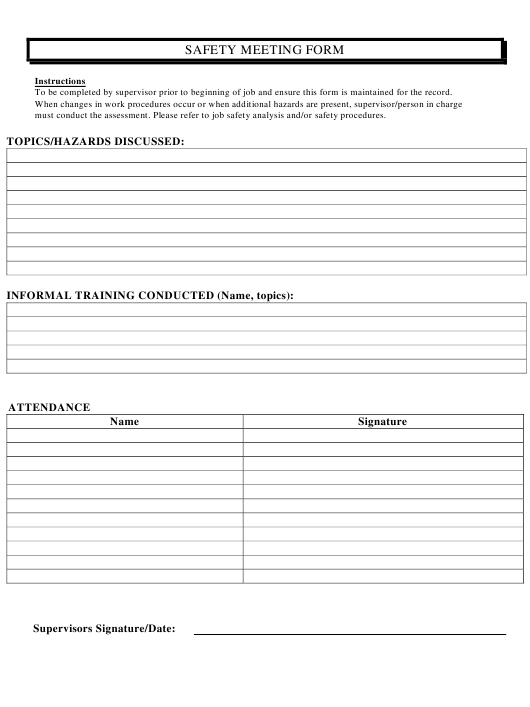 Safety Meeting Form Download Printable Pdf Templateroller Inside Safety Training Log Template