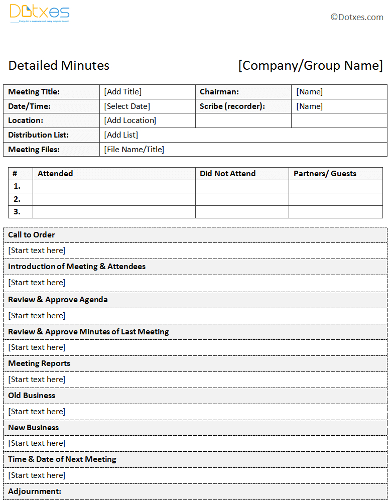 Sample Of Minutes Of Meeting Descriptive Format Dotxes With Awesome Meeting Note Template