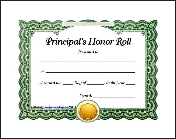 Sample Principals Honor Roll Certificate Template Sample With Honor Award Certificate Templates