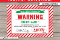Santas Naughty List Warning Certificate Template Santas Etsy Regarding Free 9 Naughty List Certificate Templates