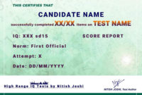 Score Certificate High Range Iq Testsnitish Joshi For Best Iq Certificate Template