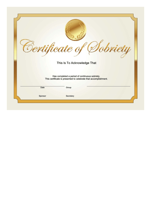 Sobriety Certificate Template Gold Printable Pdf Download With Regard To Certificate Template For Pages