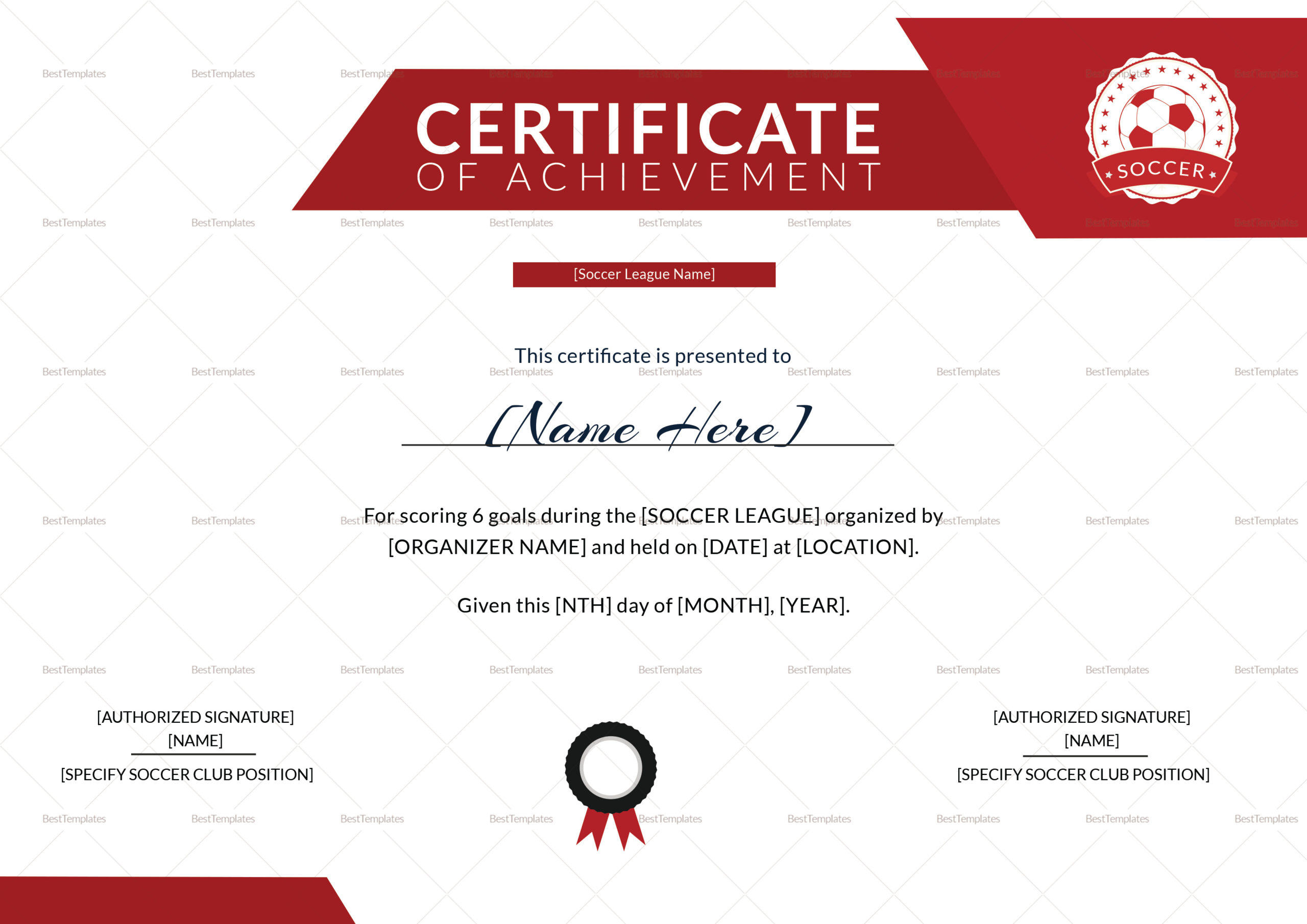 Soccer Achievement Certificate Design Template In Psd Word Inside Soccer Certificate Template Free