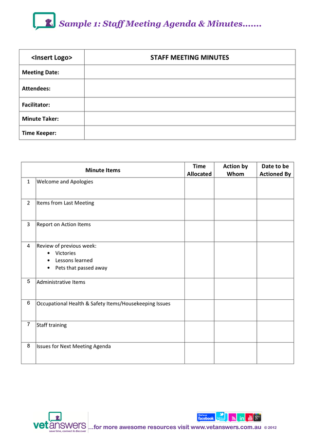 Staff Meeting Agenda Minutes Template In Word And Pdf Pertaining To Free Agenda Template With Attendees