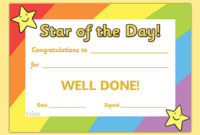 Star Of The Day Award Certificate Star Of The Day In Printable Super Reader Certificate Template