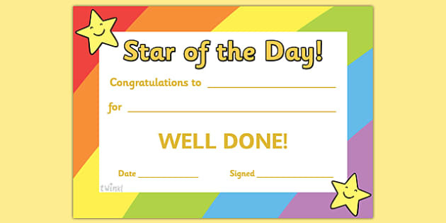 Star Of The Day Award Certificate Star Of The Day Pertaining To Quality Star Reader Certificate Template Free