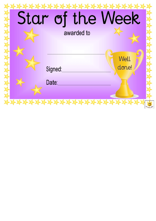 Star Of The Week Award Certificate Template Purple In Amazing Star Award Certificate Template