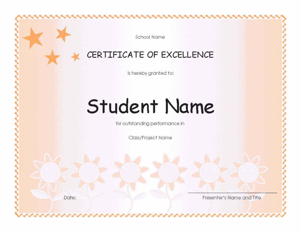 Student Excellence Award Elementary Free Certificate Within Academic Excellence Certificate