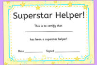 Superstar Helpers Certificates Teacher Made With Outstanding Effort Certificate Template