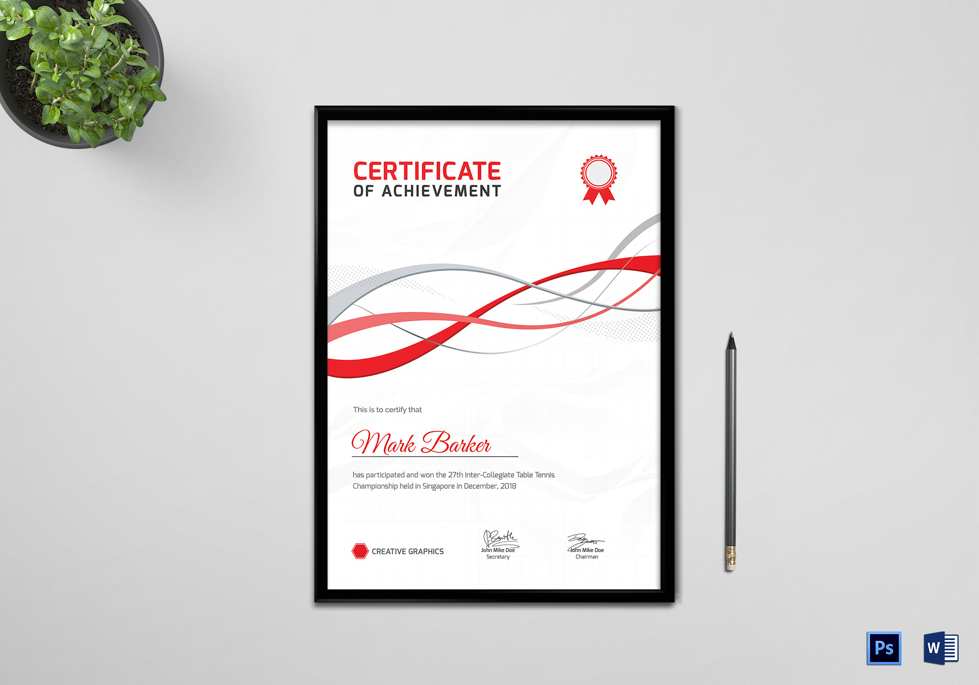 Table Tennis Certificate Design Template In Psd Word Within Tennis Tournament Certificate Templates