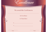 Talent Show Certificate Of Excellence Template Download With Certificate Of Excellence Template Free Download