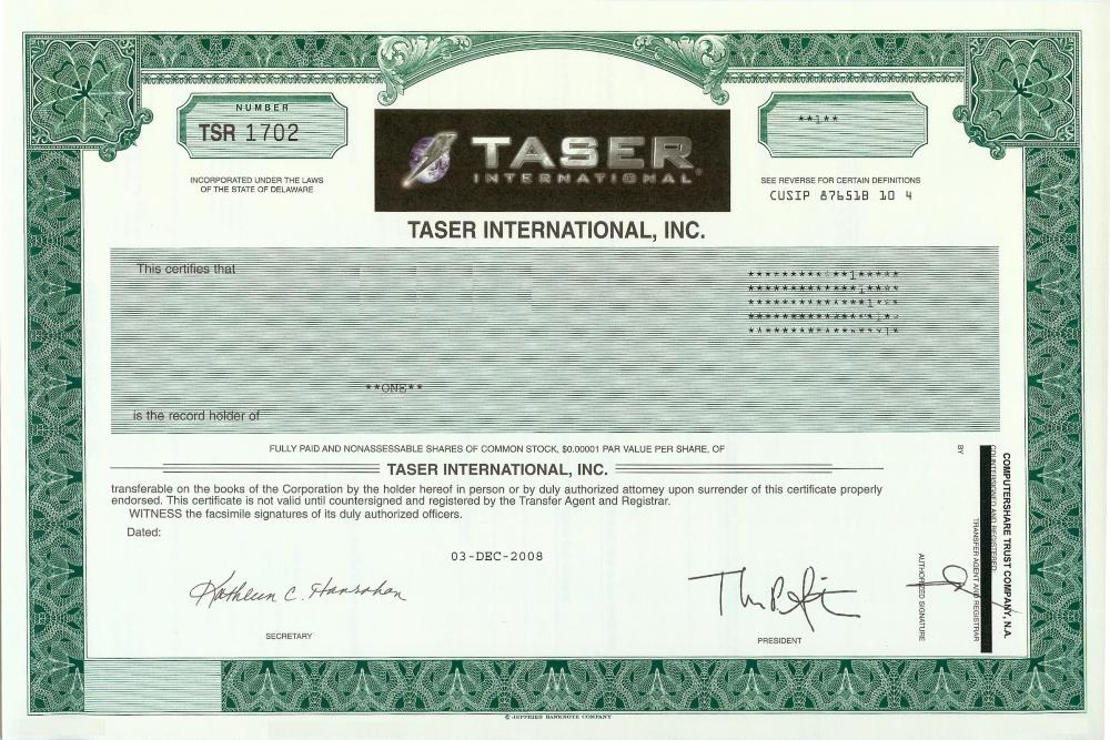 Taser International Stock Certificate With Regard To Best Share Certificate Template Companies House