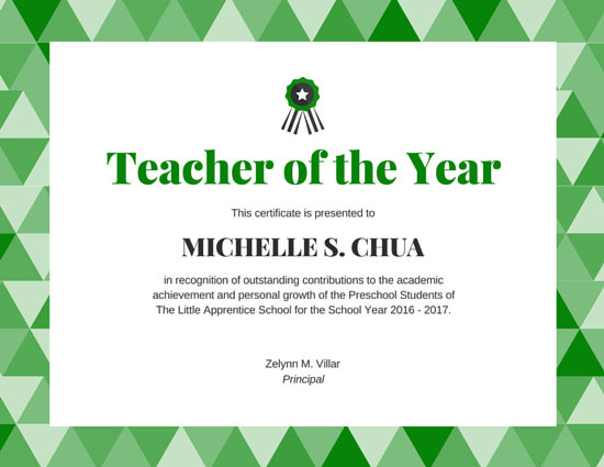 Teacher Of The Year Award Certificate Templatescanva Throughout Quality Best Teacher Certificate Templates Free